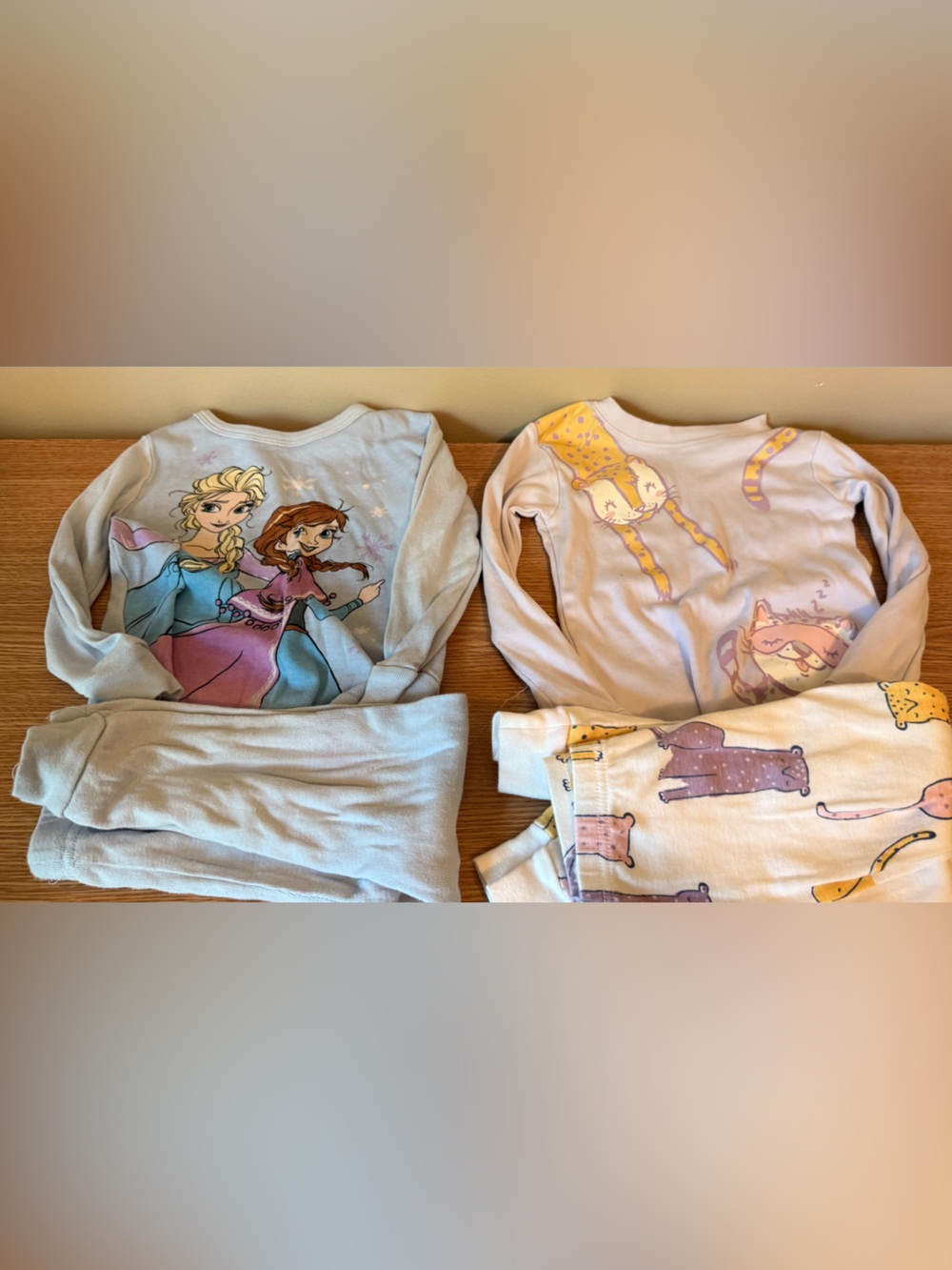 Disney Girls Light Blue Frozen & Lilac Animal Print Pajama Set